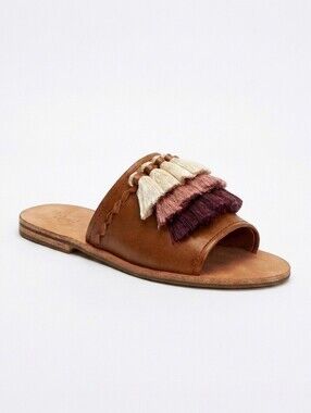 Frye Riley Tassel Leather Slide Sandals Artisan Resort 6.5